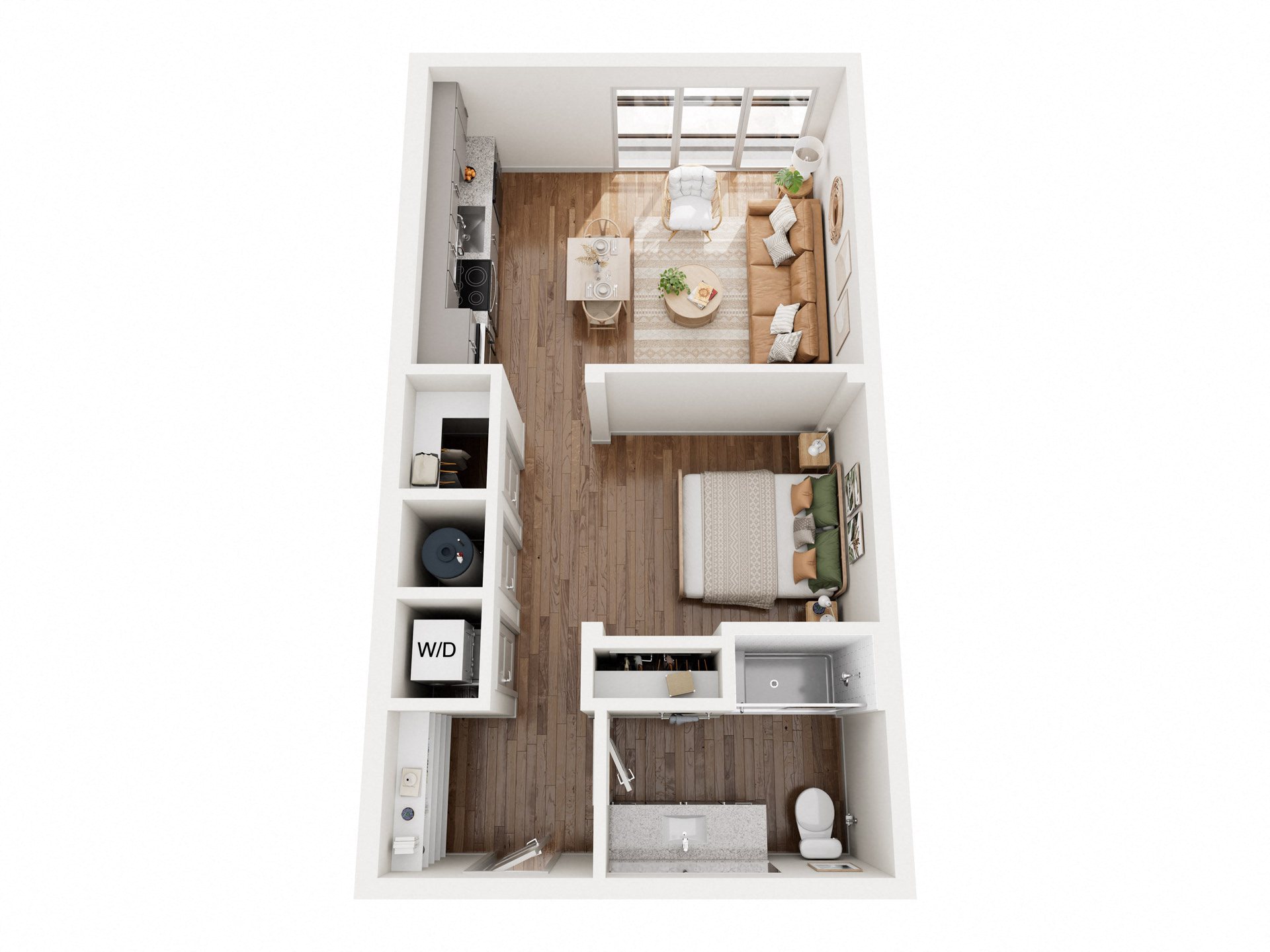 Floor plan for studio, 1 bath, 579 sqft